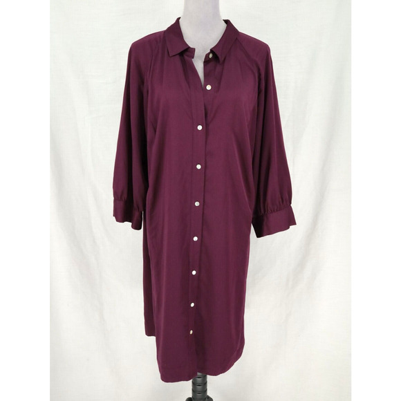 J Jill Dress Plus Size 2X Plum Eggplant Stretch Twill Back Pleats Oversized - Picture 13 of 14
